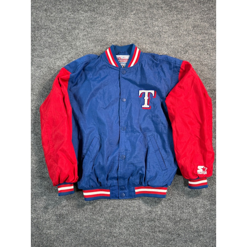 Vintage Diamond Starter Texas Rangers Jacket Mens Large Royal Blue‎ Bomber Logo